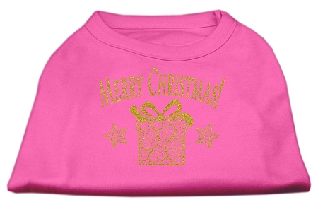 Golden Christmas Present Dog Shirt Bright Pink Med